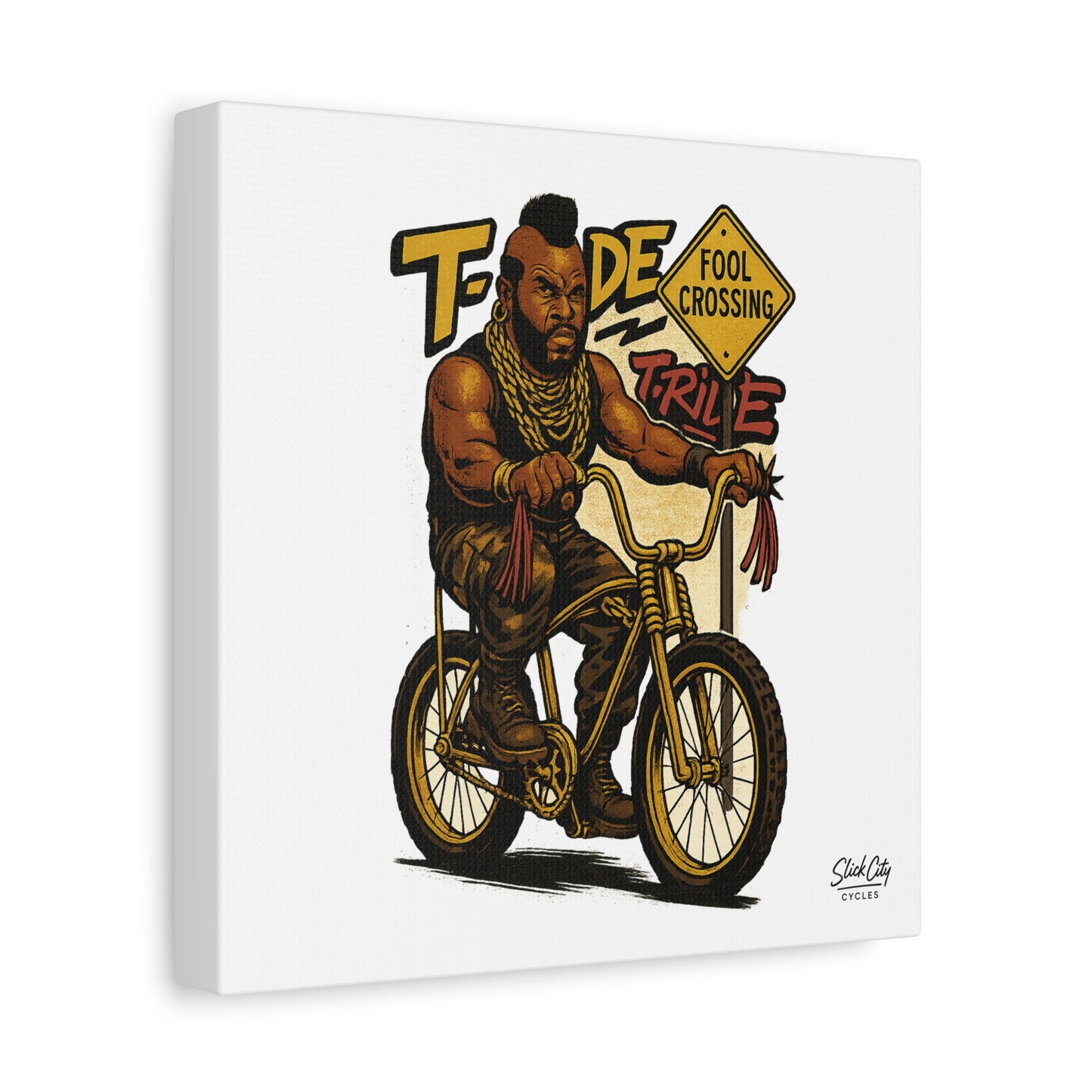 Pity the Pedals – Gold Chopper Bicycle Street Poster | Comic-Inspired 80s Pop Wall Art