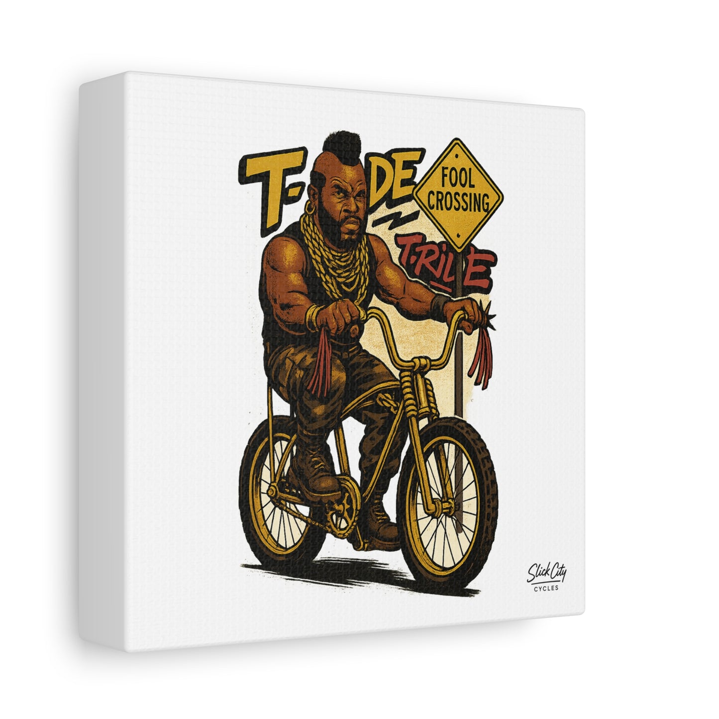 Pity the Pedals – Gold Chopper Bicycle Street Poster | Comic-Inspired 80s Pop Wall Art